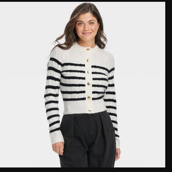 Universal Thread Cashmere-Like Cable Stitch Sweater- Black/White - Small - Picture 1 of 9